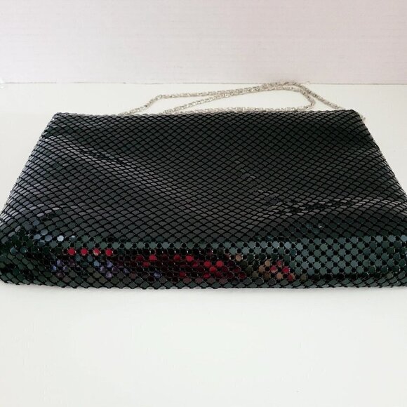 Vintage Black Mesh Silvertone Chain Purse Crossbody Clutch Evening Bag Handbag - Picture 5 of 12